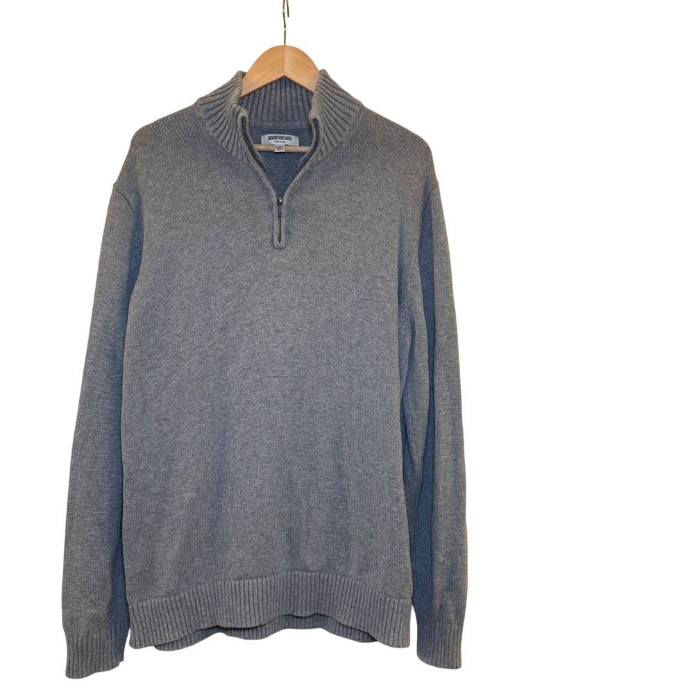 Goodthreads Mens Gray 1/4 Zip‎ Long Sleeve Sweater XL Tall Cotton